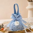 thumbnail image 3 of Canvas Floral Drawstring Bag Satin Bow Stripe Bowknot Handbag Large Capacity Korean Style Ribbon Bow Wrist Bag Wedding, 3 of 4