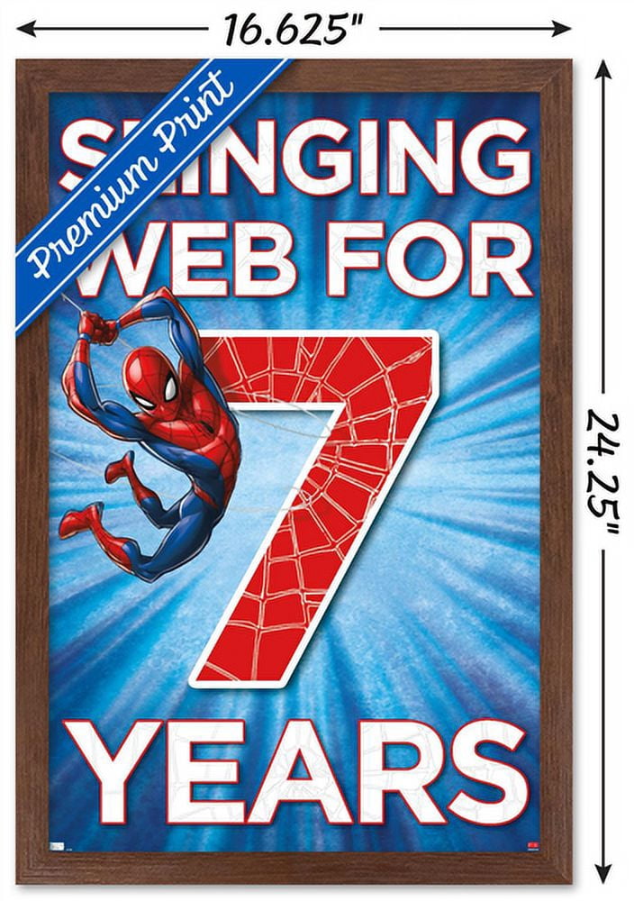 Marvel Spider-Man - Happy 7th Birthday Wall Poster, 14.725" x 22.375", Framed