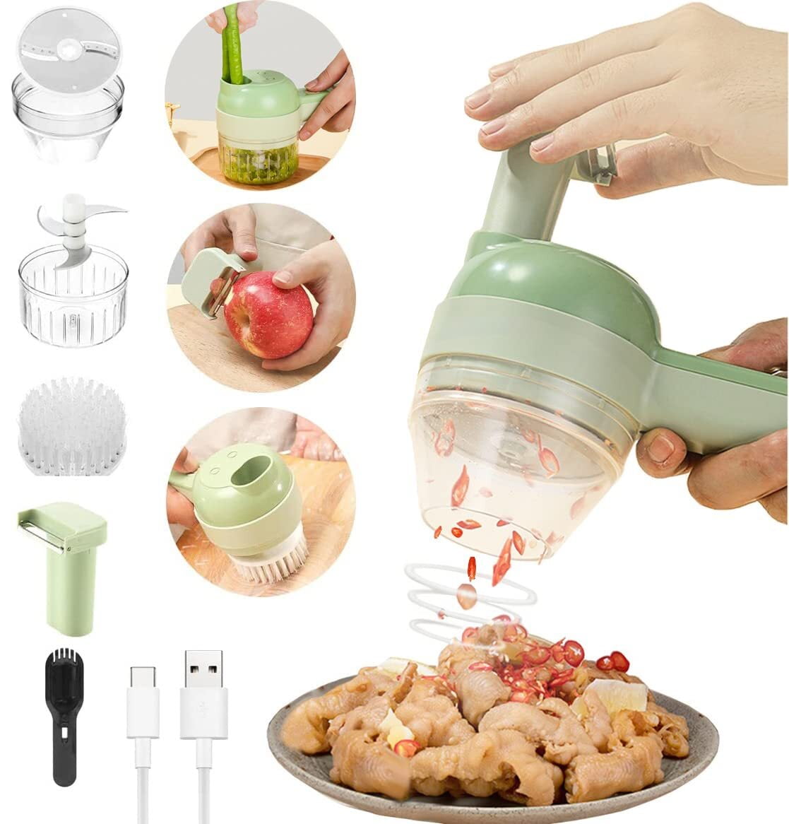Small Food Processor, Vegetable Chopper, Dicers Slicer Cutter and Grater  4-in-1 Vegetable Potato and Oninon Dicers with Container, Kitchen Electric  Food Mixer Blender Food Spirializer, 2 Speeds 