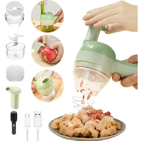 

4 in 1 Handheld Electric Vegetable Cutter Set Vegetable Chopper with Cleaning Brush Garlic Slicer Mini Food Processor for Garlic Meat Onion Vegetables