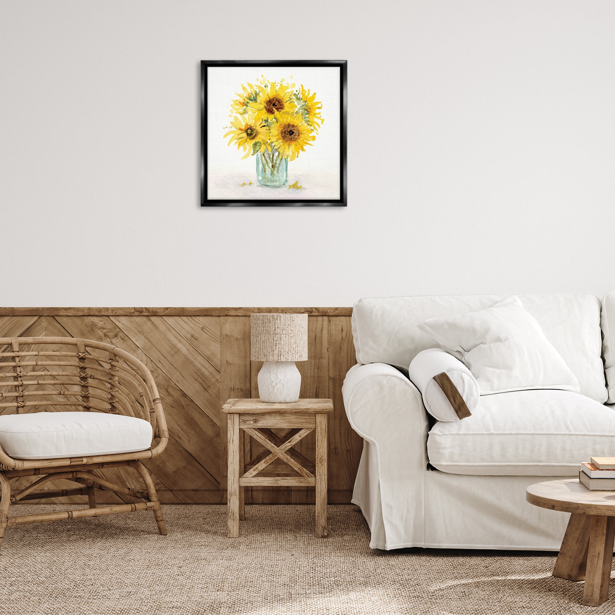Stupell Industries Soft Sunflower Jar Plants & Flowers Painting Black Floater Framed Canvas Art Print Wall Art, 25 x 25