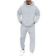 thumbnail image 2 of Hogleaql Mens Hoodie Sweatsuit 2 Piece Solid Color Relaxed Fit Hoodie Jogging Running Pant Set Sweat Fall Suit with Pockets Light Gray 2XL, 2 of 6