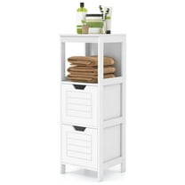 Bathroom Floor Cabinet - White Wood Storage Organizer with Drawers, 12x12x35 inch - Living Room & Bathroom Décor