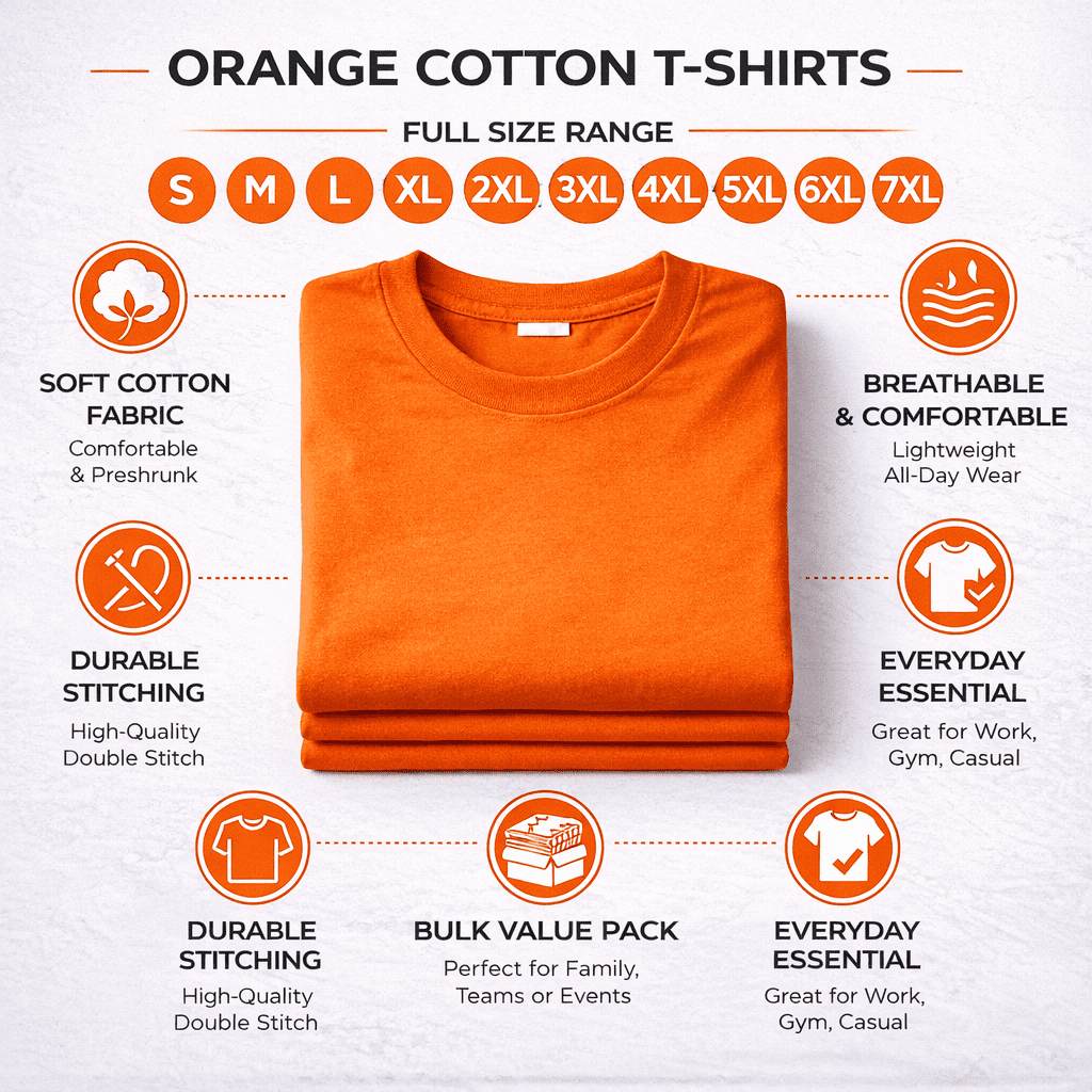 SOCKS'NBULK Mens Cotton Crew Neck Short Sleeve T-Shirts Mix Colors Bulk Pack (24 Pack Orange Solid, 3X-Large, 3X_l)