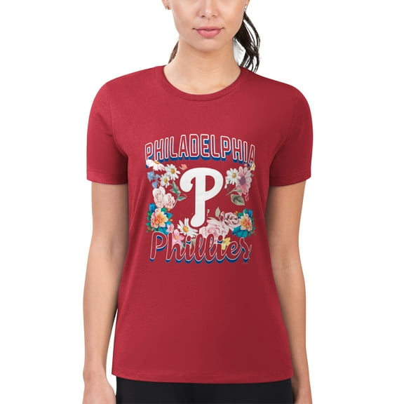 Women's G-III 4Her by Carl Banks Red Philadelphia Phillies Super-Slim Fit Lightweight Flowers Graphic T-Shirt