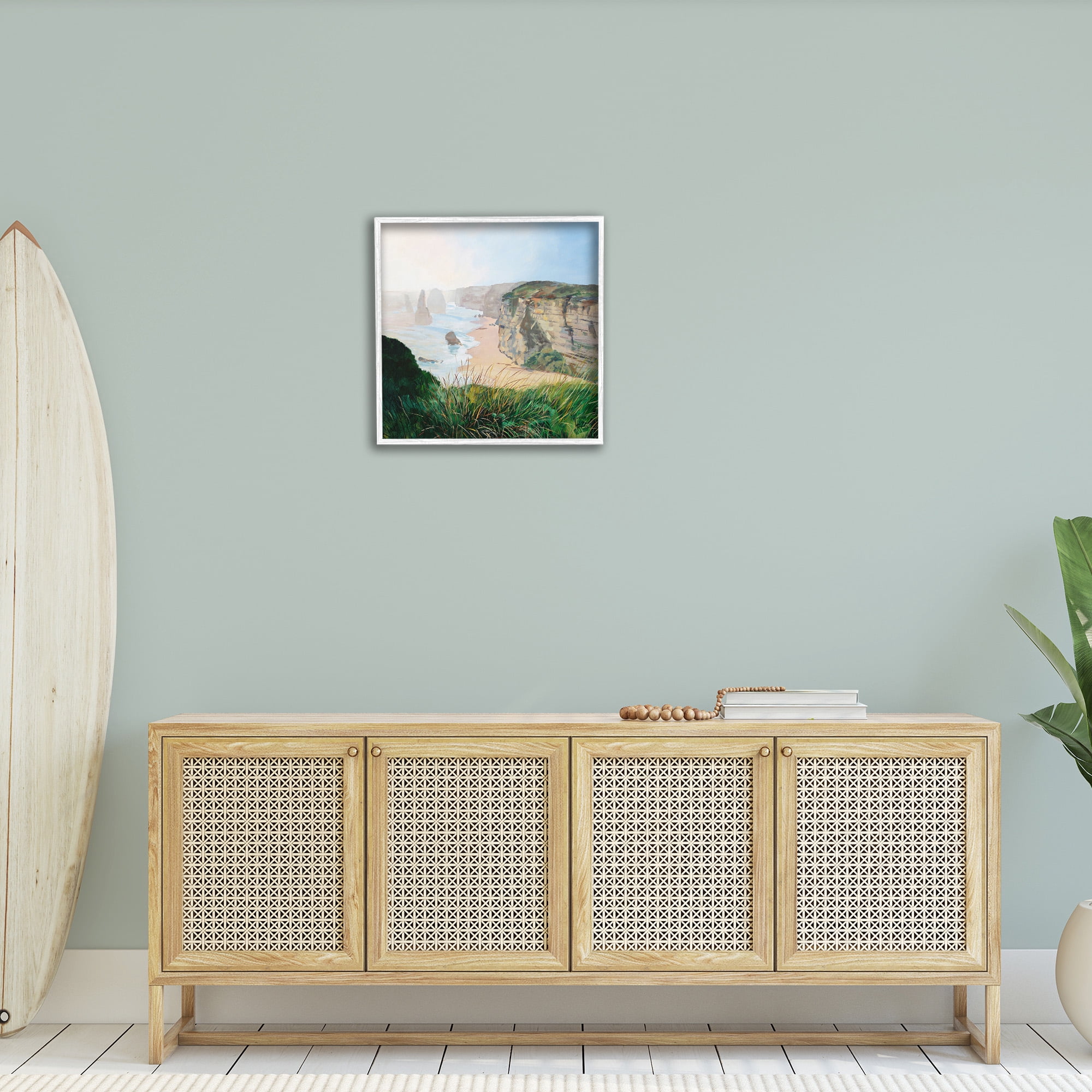 Stupell Industries Nautical Beach Cove Landscape Painting White Framed Art Print Wall Art, 24 x 24