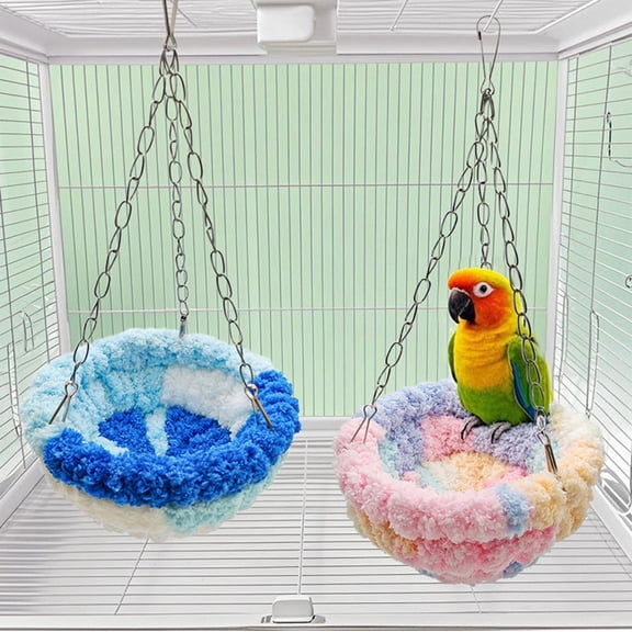 Parrots Hanging Nest Small Bird Hammock Warm Cotton Plush Woven Shelter 32x17cm Multicolor Thickened Cozy Cage Resting Space Winter Cold Proof