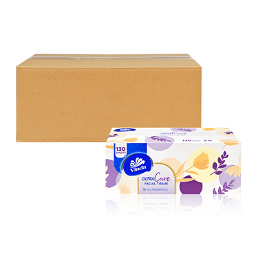 Vinda 3-Ply Ultra Care Facial Tissues, 130 Count Each Box, 8 Flat Boxes