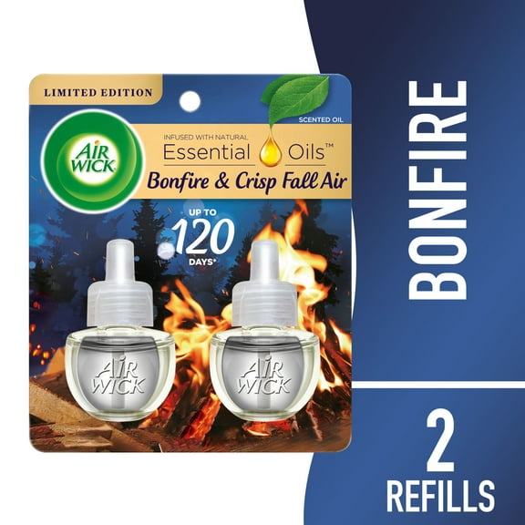 Air Wick Plug-In Scented Oil Air Freshener Warmer Refills, Bonfire and Crisp Fall Air, 2 Count