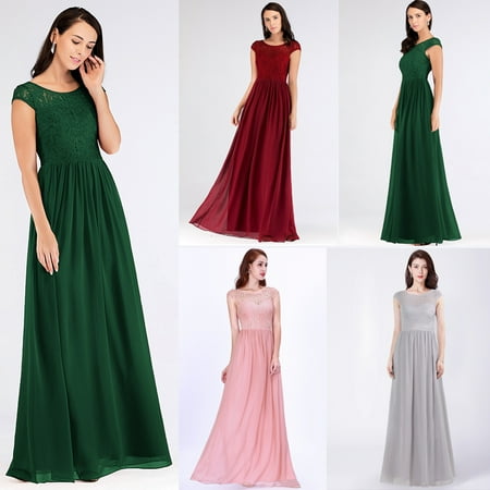 Lace Dress Long Sleeve Evening Ever-Pretty Women's Elegant Lace Cap Sleeve Long Maxi Formal Evening Party Bridesmaid Dresses for Women 07552 Grey S ()