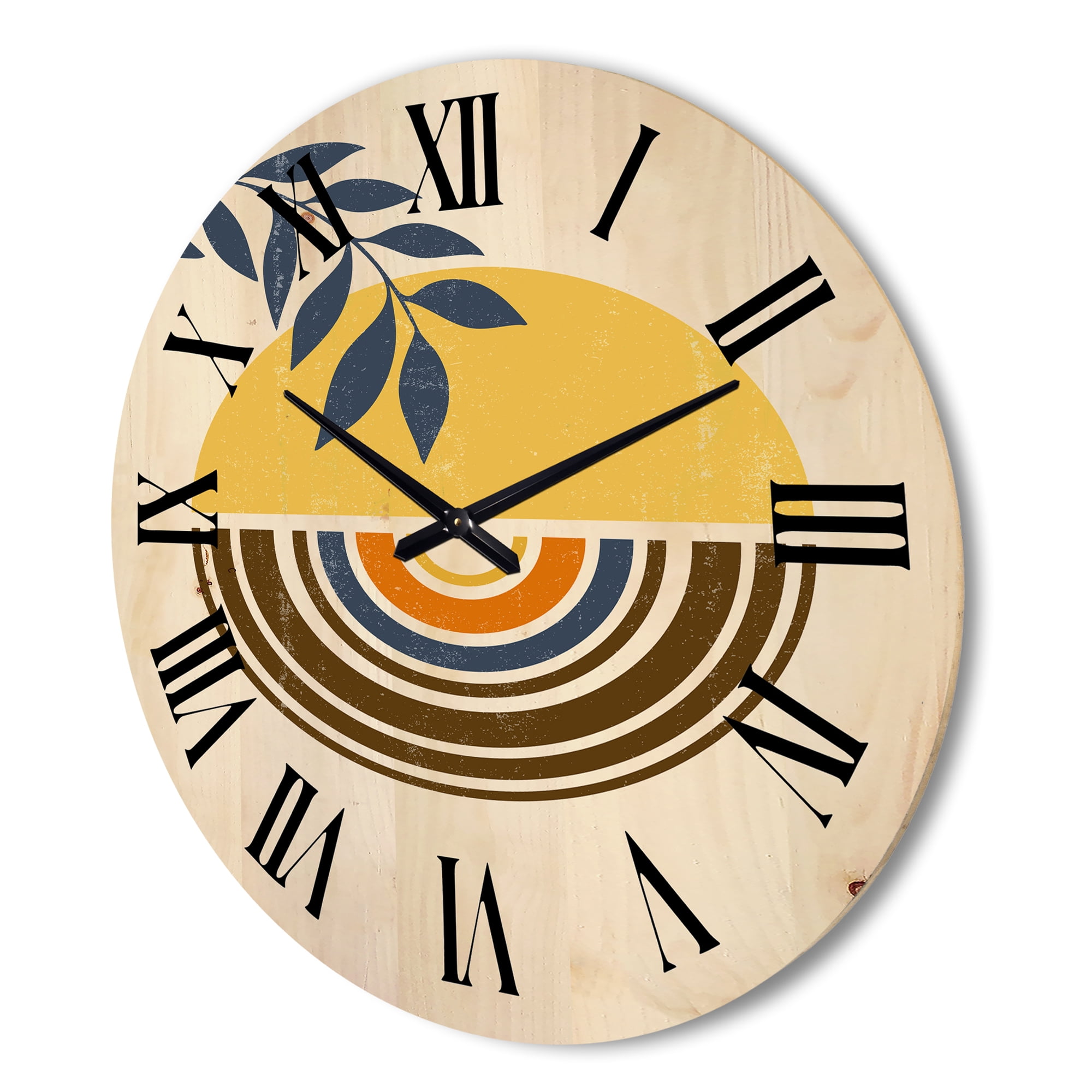 Designart 'Abstract Sun and Moon Leaves ' Modern Wood Wall Clock