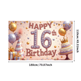 thumbnail image 3 of Pink Decorations Sweet 16 Birthday Banner Glamorous Design Decorative Balloons Happy Birthday Backdrop for Teen Celebration Event Decoration Photography, 3 of 8