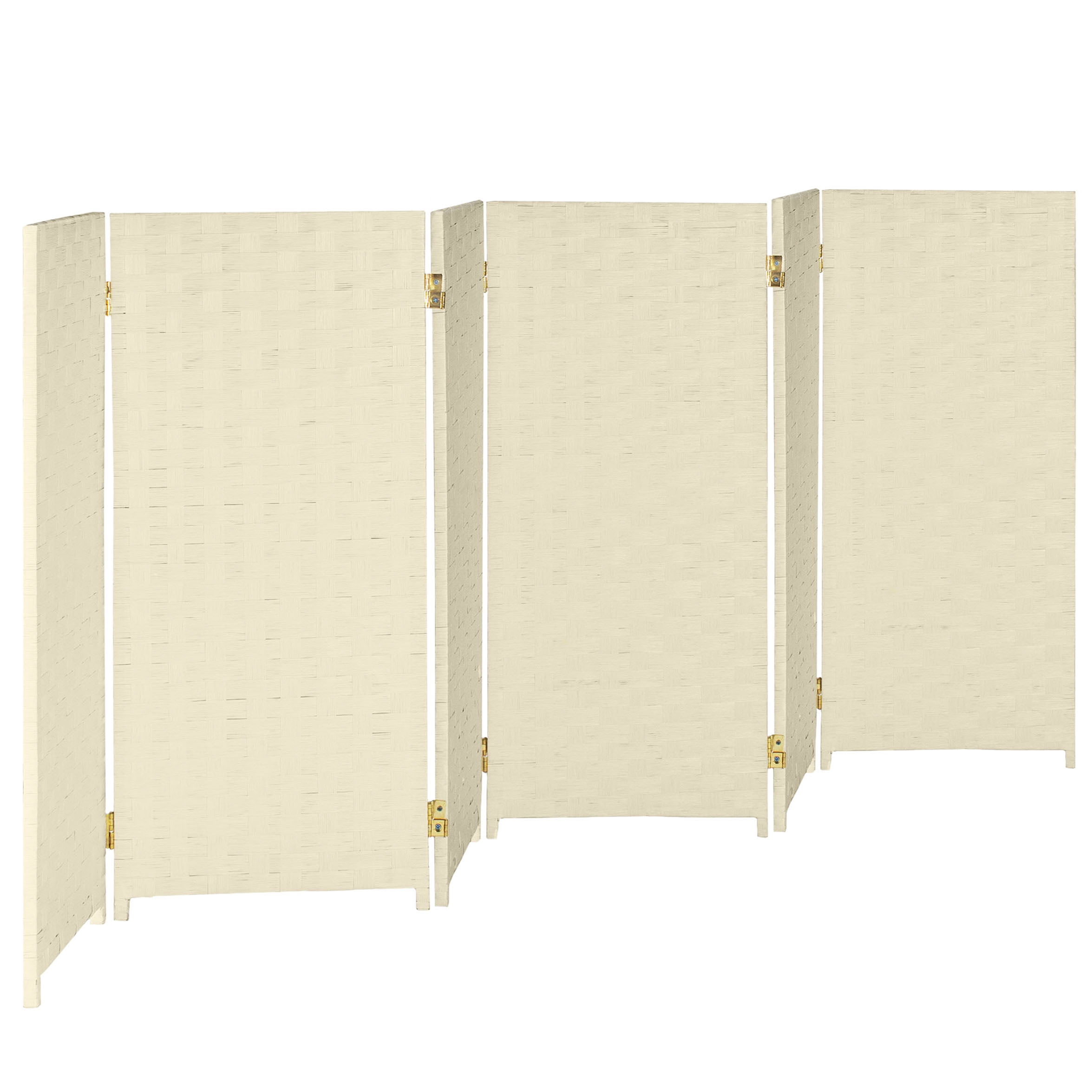 Red Lantern 3 ft. Short Woven Fiber Folding Screen - Cream - 6 Panel