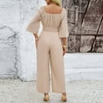 thumbnail image 6 of Umbreon Beige Overalls for Women 3/4 Sleeve High Waisted Jumpsuits Wide Leg Pants Rompers Casual Beach Vacation Outfits for Women, 6 of 6