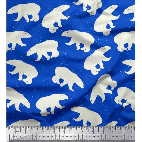 Soimoi Blue Cotton Duck Fabric Polar Bear Animal Decor Fabric Printed Yard 42 Inch Wide