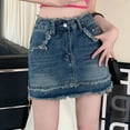 thumbnail image 2 of Fgnfyis Women's Casual Midi Skirt for Daily Wear Pure Color A-line Skirt with Comfortable Fit Distressed Hem Jean Skirts for Women Blue XL, 2 of 5