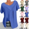 thumbnail image 5 of qucoqpe Womens Plus Size Summer Tops Fashion Solid V Neck Short Sleeve Ruched Tunic Blouse Casual Loose T Shirts for Women, 5 of 5