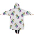 thumbnail image 2 of Oversized Wearable Blanket Hoodie,White Cartoon Cat Unicorn Pattern Sherpa Blanket Hoodie with Super Pockets,Super Warm Fuzzy Pullover for Women & Men, 2 of 6