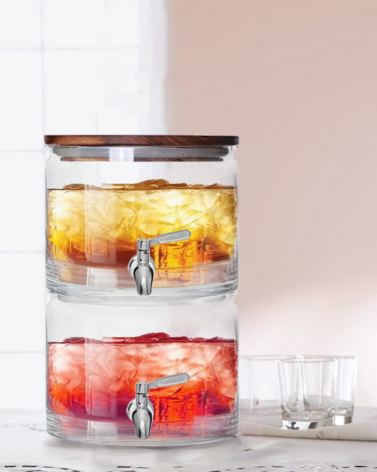 Better Homes & Gardens 240oz Stacking Glass Beverage Dispenser with Acacia Wood Lid
