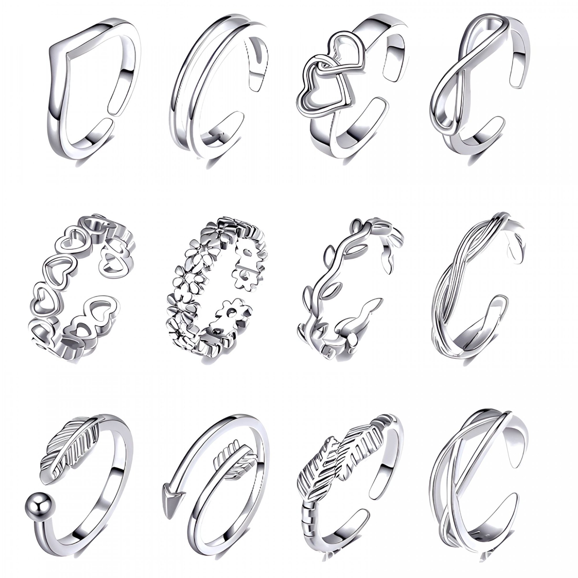 AURENIX 12 Pcs Silver Gold Elegant Women Toe Ring Rings Foot Beach Jewelry