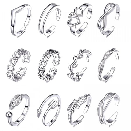 AURENIX 12 Pcs Silver Gold Elegant Women Toe Ring Rings Foot Beach Jewelry