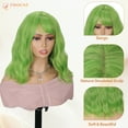 thumbnail image 4 of Phocas Short Bob Wigs for Women Synthetic Green Wavy Wig with Bangs 14nch, 4 of 9