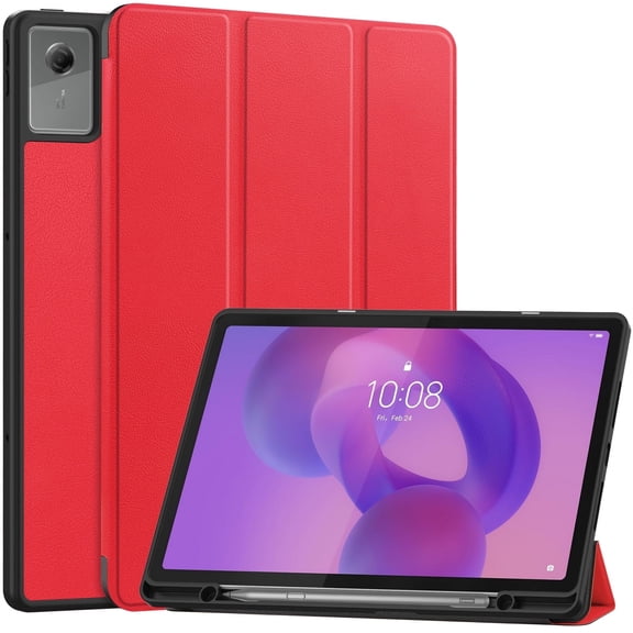DWaybox Case for Lenovo Idea Tab Plus 12.1", Shockproof Folio Matte TPU Smart Protective Cover with Kickstand & Built-in Pen Slot -Red