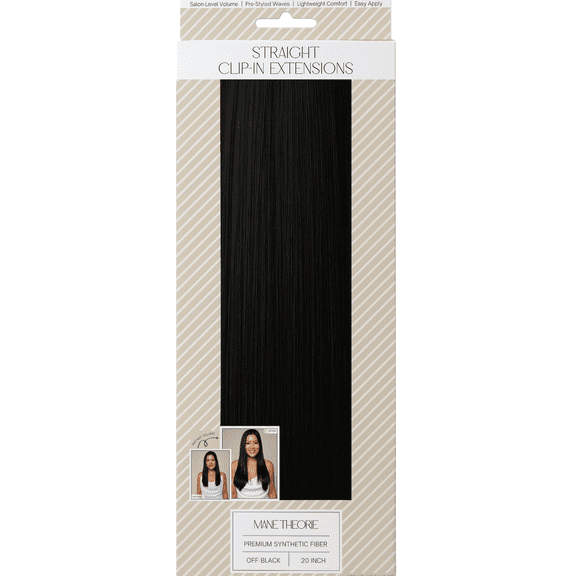 Mane Theorie Straight Clip-In Hair Extensions for Women, 20 inch, off black