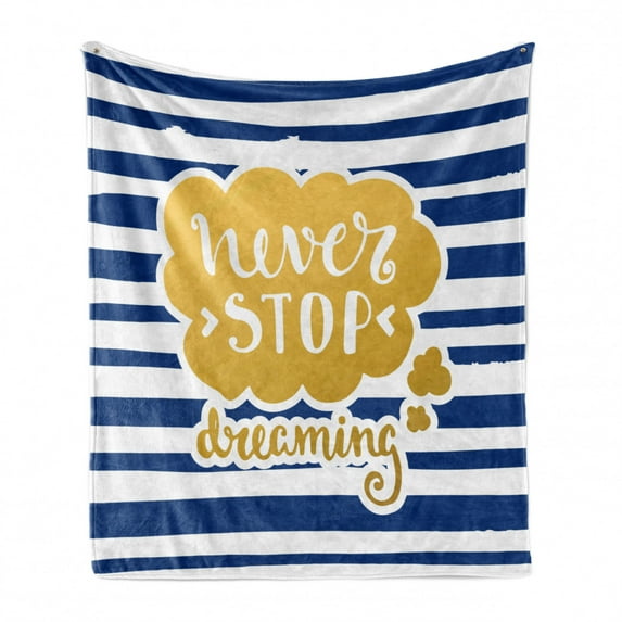 Saying Soft Flannel Fleece Blanket, Marine Themed Inspirational Phrase for Life Navy Vintage Style and Artisan Design, Cozy Plush for Indoor and Outdoor Use, 50" x 60", Yellow Blue, by Ambesonne