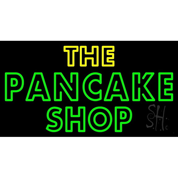 The Pancake Shop LED Neon Sign 20 x 37 - inches, Black Square Cut Acrylic Backing, with Dimmer - Bright and Premium built indoor LED Neon Sign for restaurant window and interior decor.