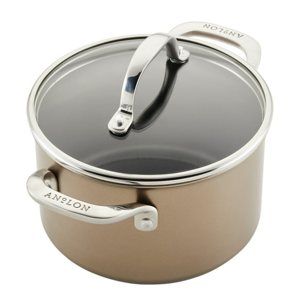 Anolon Ascend 4 Quart Hard Anodized Nonstick Saucepan with Tempered Glass Lid, Bronze