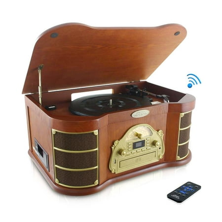 PYLE PTCD54UB - Bluetooth Vintage Classic-Style Turntable Speaker System with CD & Cassette Players, Vinyl-to-MP3 Recording, MP3/USB Reader, AM/FM