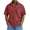 thumbnail image 1 of Dagugfen Tops for Men Plus Size Button Lapel V Neck Loose Solid Color Casual Work Short Sleeve Tee Shirts, 1 of 5