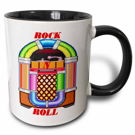 

3dRose Colorful Retro Juke Box With Red Rock and Roll - Two Tone Black Mug 11-ounce
