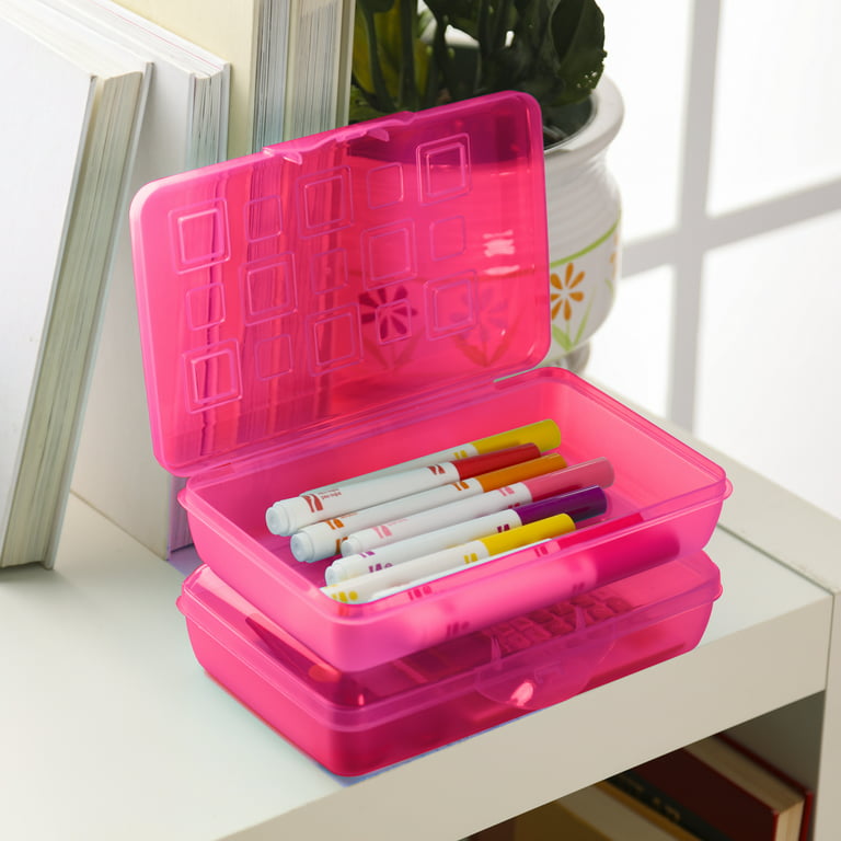 BTSKY 4 Pack Extra Large Capacity Plastic Pencil Box Stackable Translucent  Clear Pencil Box Office Supplies Storage Organizer Box for Gel Pens Erasers  Tape Pens Pencils Markers etc(Blue) 