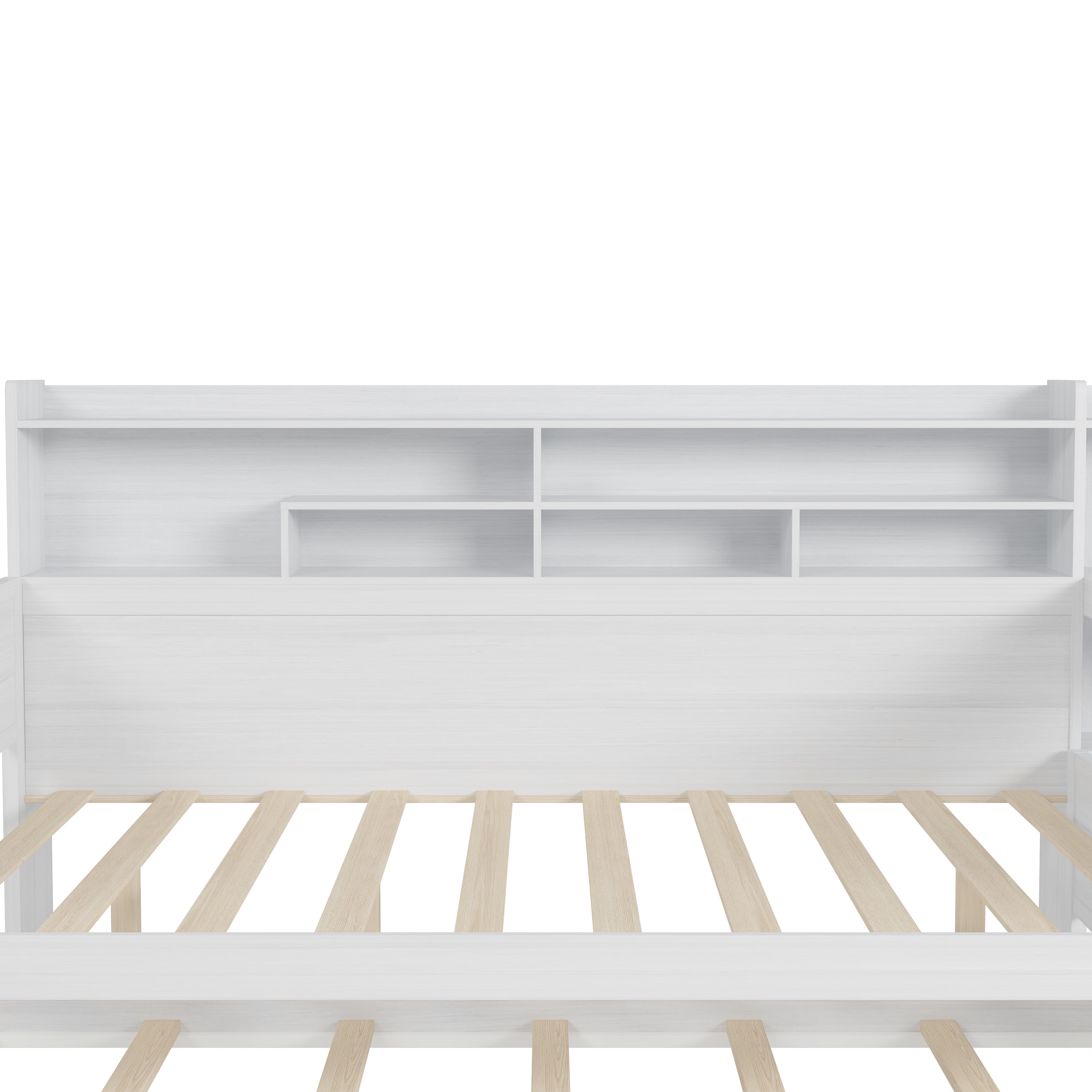 Euroco Wood Full Size Daybed with Trundle, Storage Captain Bed with Desk and Shelves, Twin