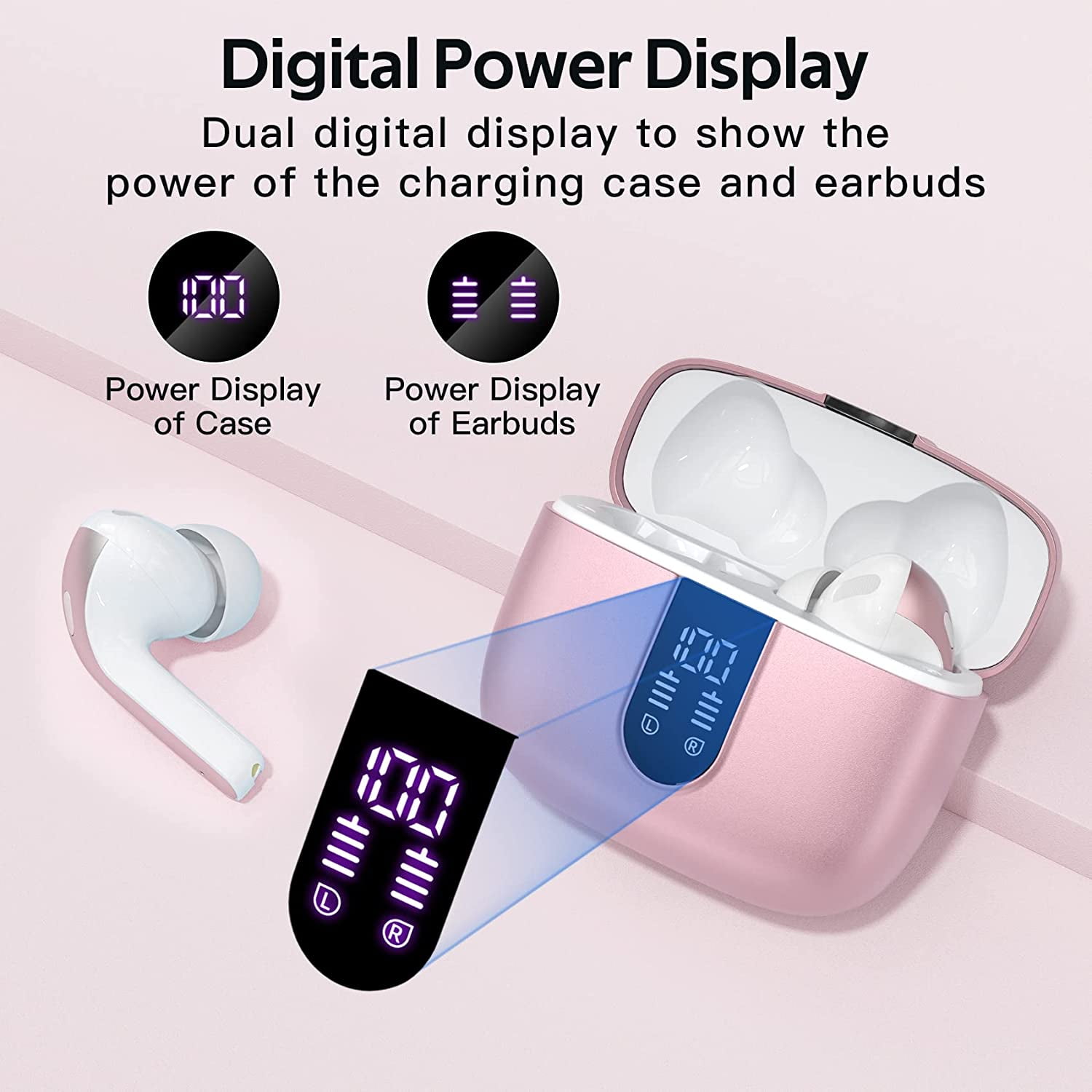 TAGRY Bluetooth Headphones True Wireless Earbuds 60H Playback LED Power Display Earphones with Wireless Charging Case IPX5 Waterproof in-Ear Ear buds with Mic for TV Smart Phone Laptop Computer
