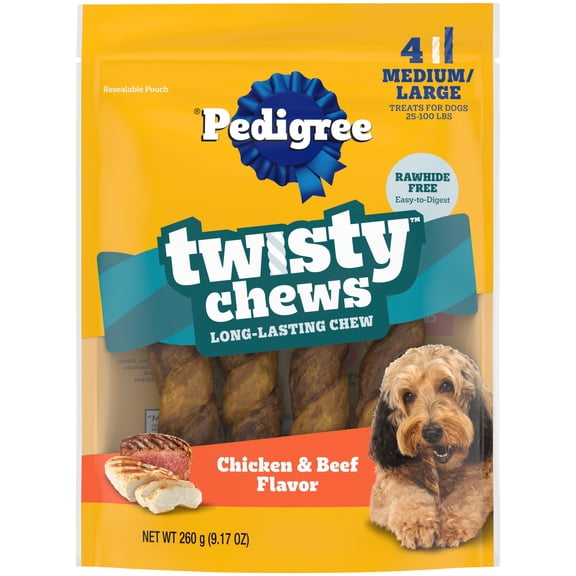 Pedigree Twisty Chews Medium/Large Long-Lasting Dog Treats Chicken & Beef Flavor 9.17 Oz Pouch
