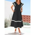 thumbnail image 6 of Womens 2025 Summer Casual Midi Dresses V Neck Flutter Short Sleeve Ruffle Tiered A Line Flowy Beach Long Dress Black XXL, 6 of 8