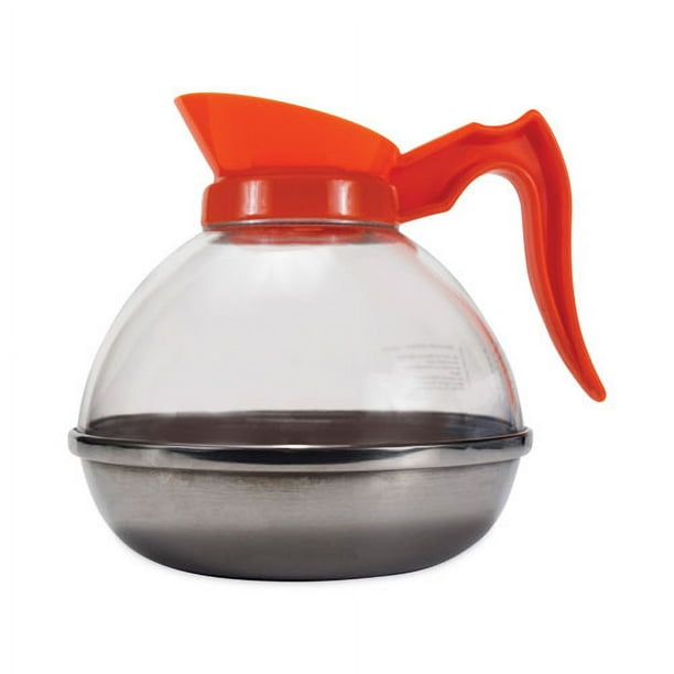 Unbreakable Decaffeinated Coffee Decanter, 12-Cup, Stainless Steel/Polycarbonate, Orange Handle Unbreakable Decaffeinated Coffee Decanter, 12-Cup, Stainless Steel/Polycarbonate, Orange Handle