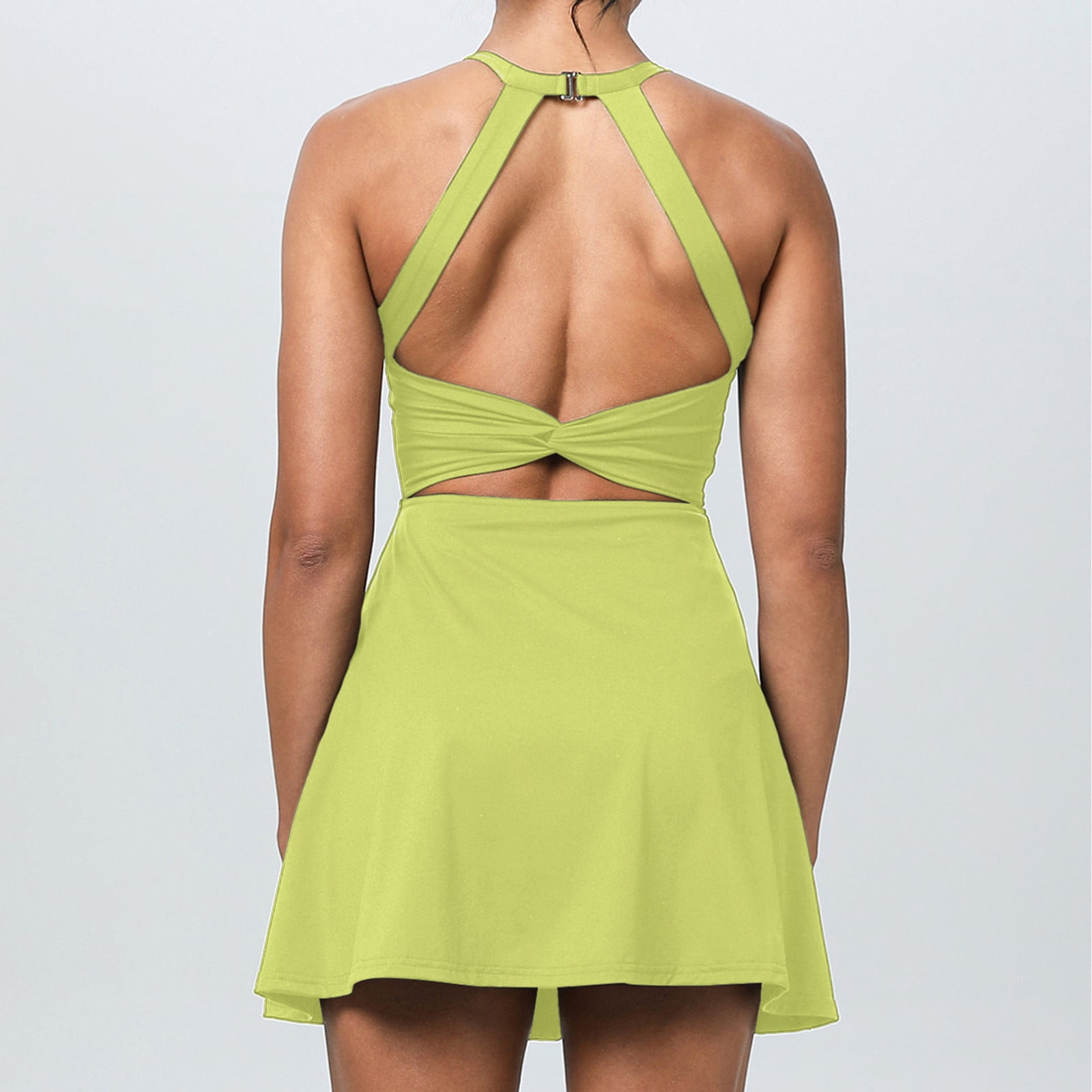 Abomasnow Women's 2-in-1 Tennis Golf Dress Sleeveless Tie Neck Crewnwck Athletic Underneath Dress Casual Workout Active Dresses with Built-in Shorts