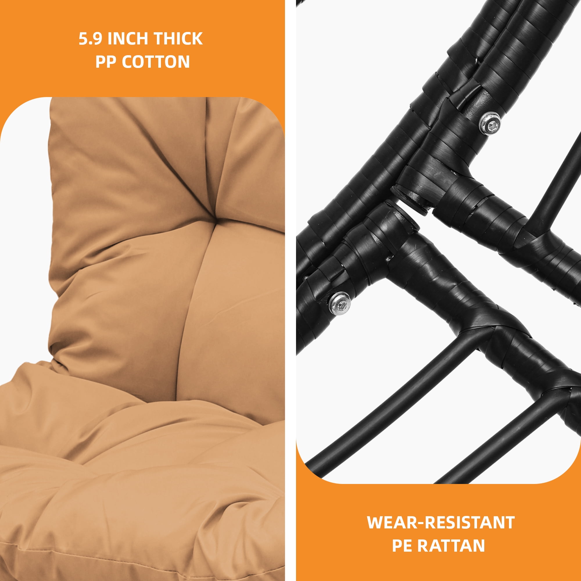 Uforic Brown Wicker Egg Swing Chair w/Cushions, Supports up to 330lbs, Ideal for Bedroom Patio Garden Balcony Use (Stand Sold Separately)