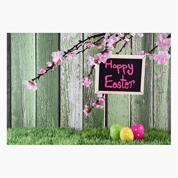 YUSDECOR Light Green Wood Board Backdrops Background 5x7ft Pink Floral Baby Easter Theme Backdrop