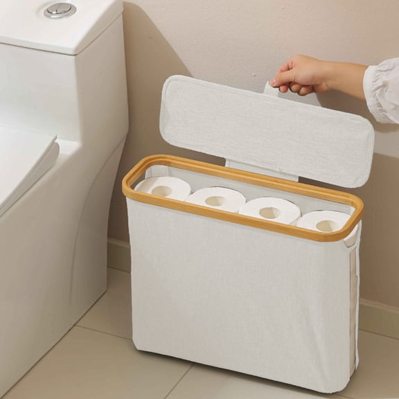 JingChun Toilet Paper Basket, Toilet Paper Storage with Lid for Bathroom, Toilet Paper Holder with Storage, Free Standing Toilet Paper Organizer Holds Up to 9-12 Rolls