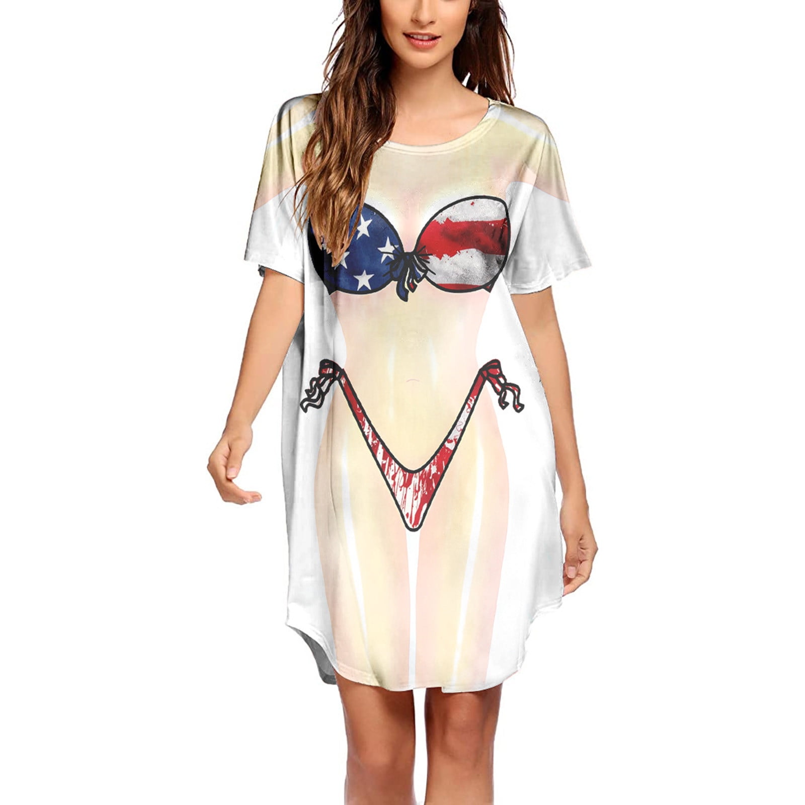 Fankiway Chemise de Bikini pour Femmes Couverture Manches Courtes Imprimé Bikini Mignon Robe T-Shirt Ample Robes d'Été pour Femmes Robes pour Femmes Grande Taille Liquidation