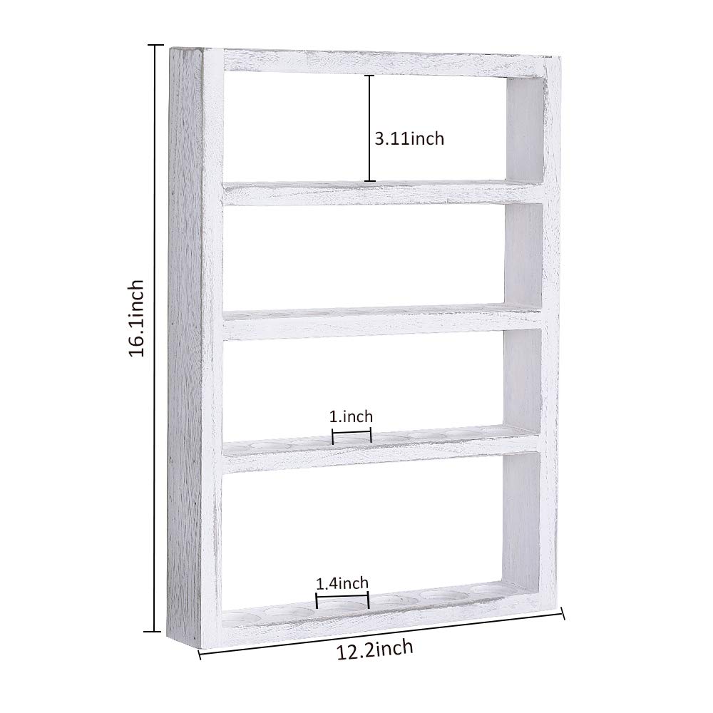 Oumilen Essential Oil Storage, Wall Mounted Wooden Display Shelf Rack for Essential Oils & Nail Polish, Rustic Gray White