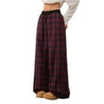 thumbnail image 2 of dGslk Women’s High Waist Wide Leg Plaid Pants Loose Fit Drawstring Waistband Casual Lounge Trousers for Daily Wear Red L, 2 of 2