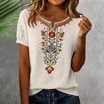 thumbnail image 4 of PBFRDSJ Floral Embroidered Tops For Women V Neck Half Sleeve Boho Summer Tops Peasant Loose Cotton Tee Shirts, 4 of 7