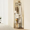 thumbnail image 2 of Coat Rack Freestanding, Coat Stand with 3 Shelves and 7 Hooks, Hall Tree Free Standing, Clothes Rack Stand Organizer, Industrial Style, Greige and Black, 2 of 16