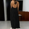thumbnail image 7 of Zynoxe Backless Dress Women Summer Halter Neck Maxi Dress Solid Color Sleeveless Smocked Flowy Beach Vacation Long Dresses for Women Black M, 7 of 7